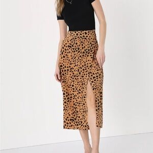 Lulus Statement-Maker Tan Animal Print Wrap Midi S